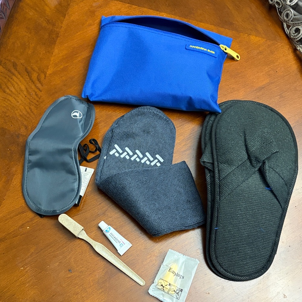 Blue Travel Kit with Black Slippers